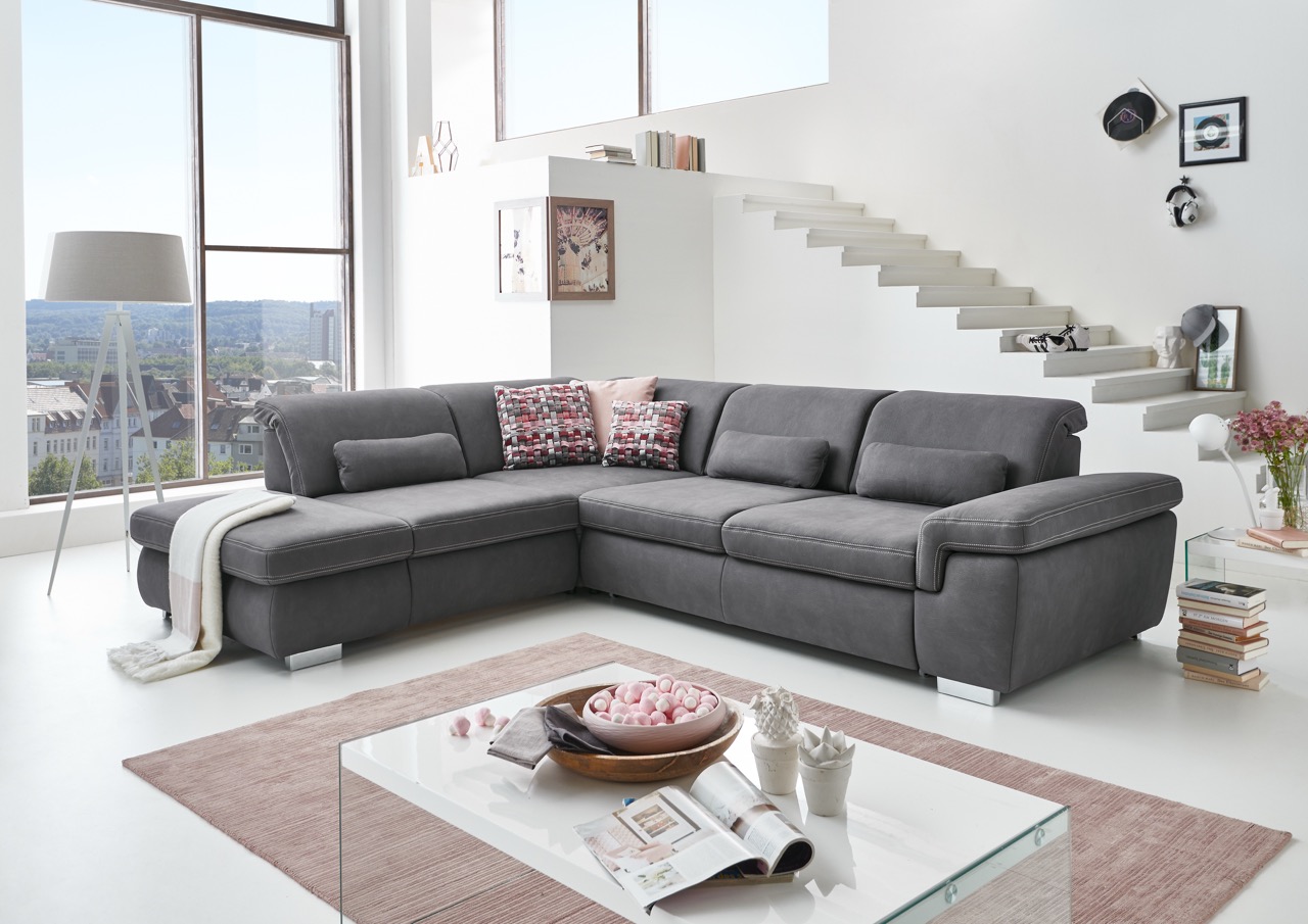 Magni-Leder-MEGAPOL-Ecksofa-Möbelhaus-Polstermöbel-Sofa-Wohnzimmer-Mammut grau 1