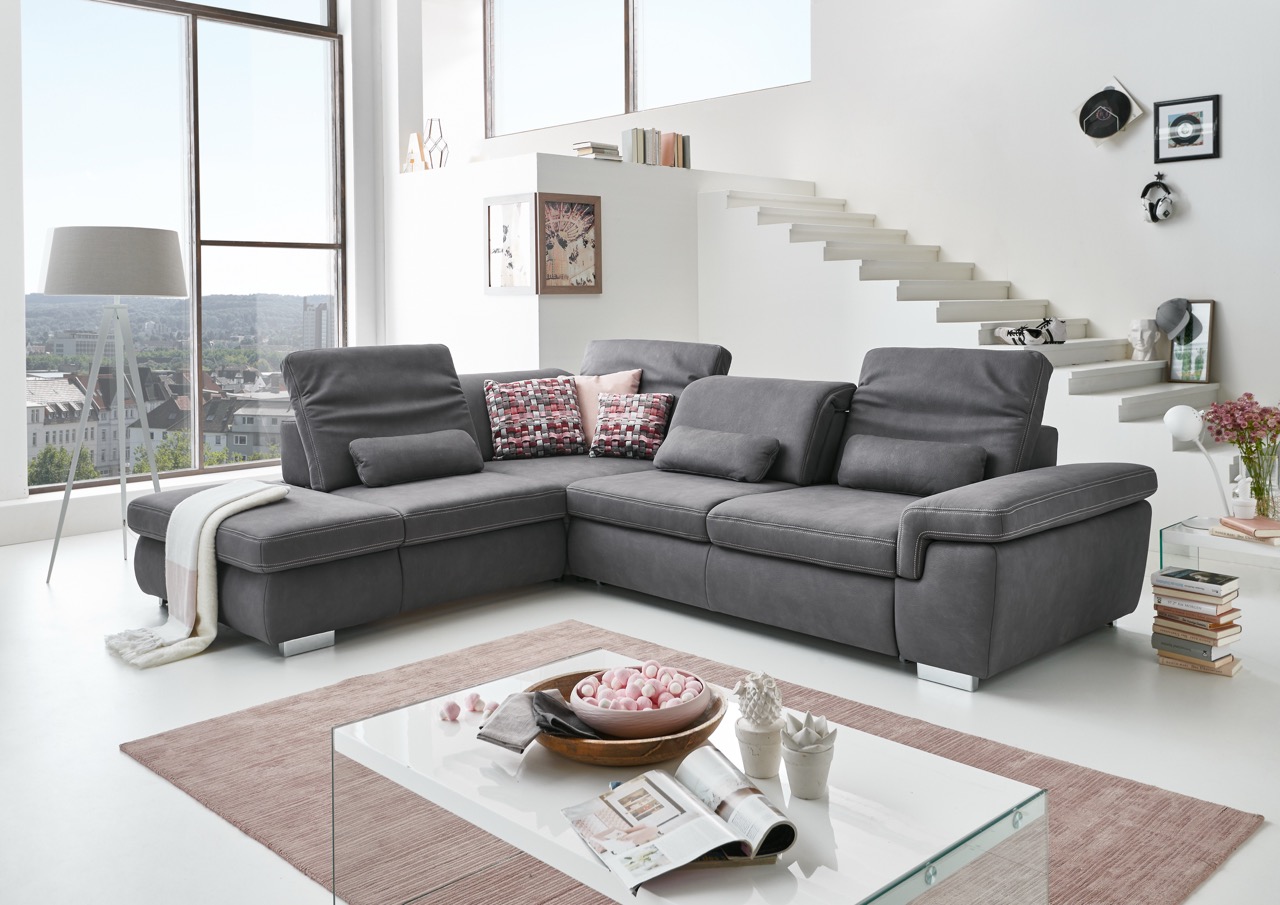 Magni-Leder-MEGAPOL-Ecksofa-Möbelhaus-Polstermöbel-Sofa-Wohnzimmer-Mammut grau 1